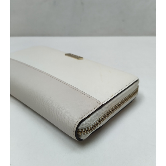 Kate Spade New York Colorblock Ivory Beige Leather Zip Around Credit Card Wallet - Picture 4 of 16